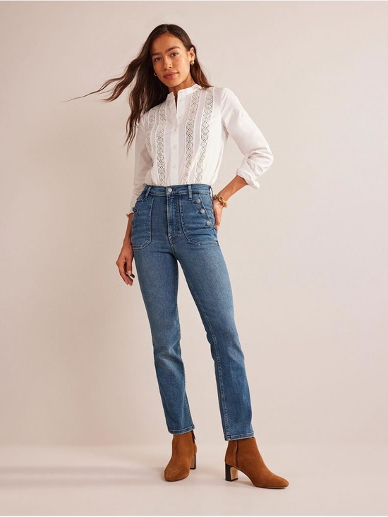 Boden Denim - Boden Button Detail Straight Jeans, 30W 32L